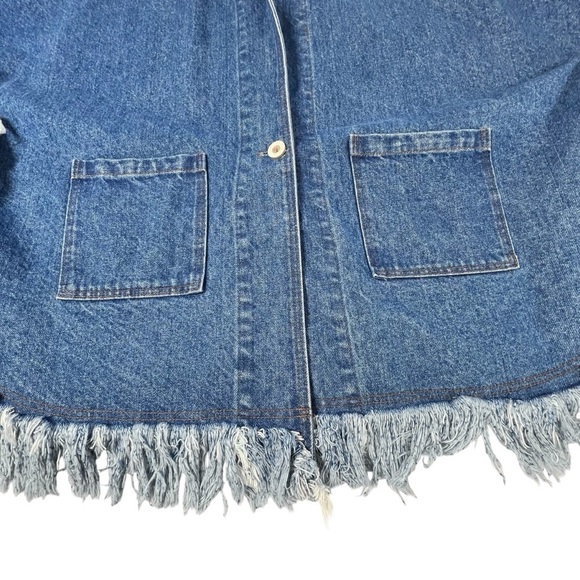 VTG CELE'S COLLECTION Silver Stud Denim Fringe Poncho Jacket Women's Size L - Picture 12 of 16